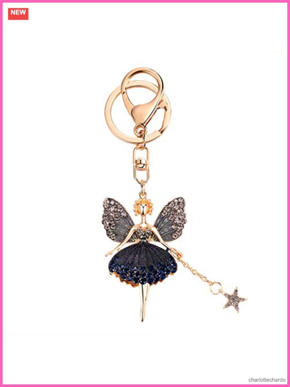 Rhinestone Butterfly Wing Fairy Keychain Ballet Dancer Bag Charm